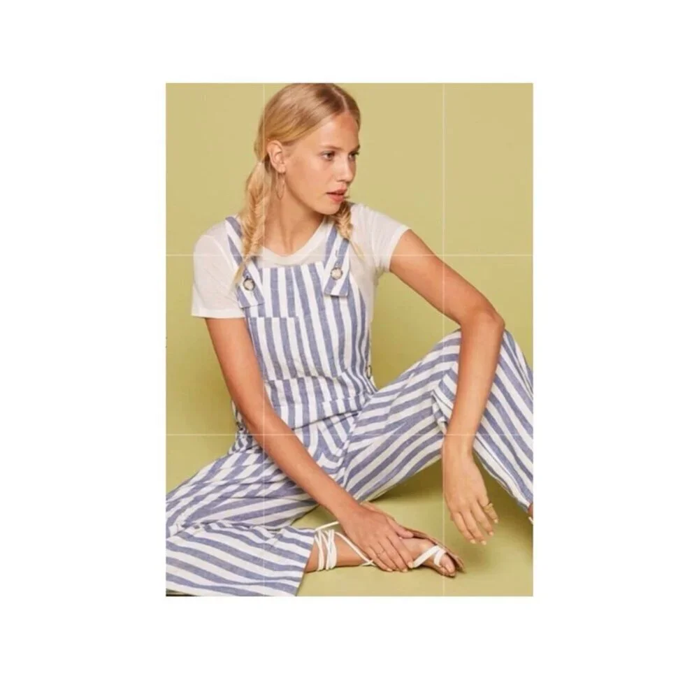 Reformation Farmer Alls Jumpsuit Blue Conductor Stripe Womens 8 EUC